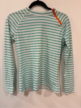 Cabana Life Mint & White Striped Swim Top with Teal Trim